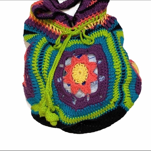 Crochet Boho Bag Cotton Multi-colored - Picture 1 of 3